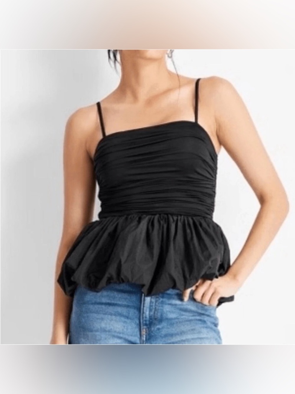 NWT Future Collective Jersey & Taffeta Peplum Cami Top in Black Size L